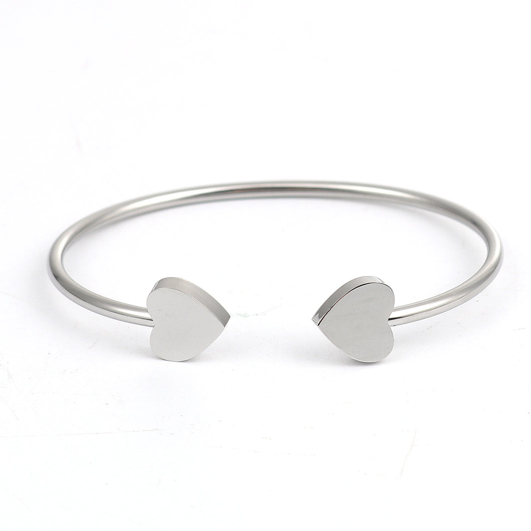 Silver Open Cuff Heart Bracelet
