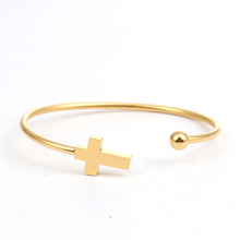 Load image into Gallery viewer, Open Cuff Gold Cross Bracelet
