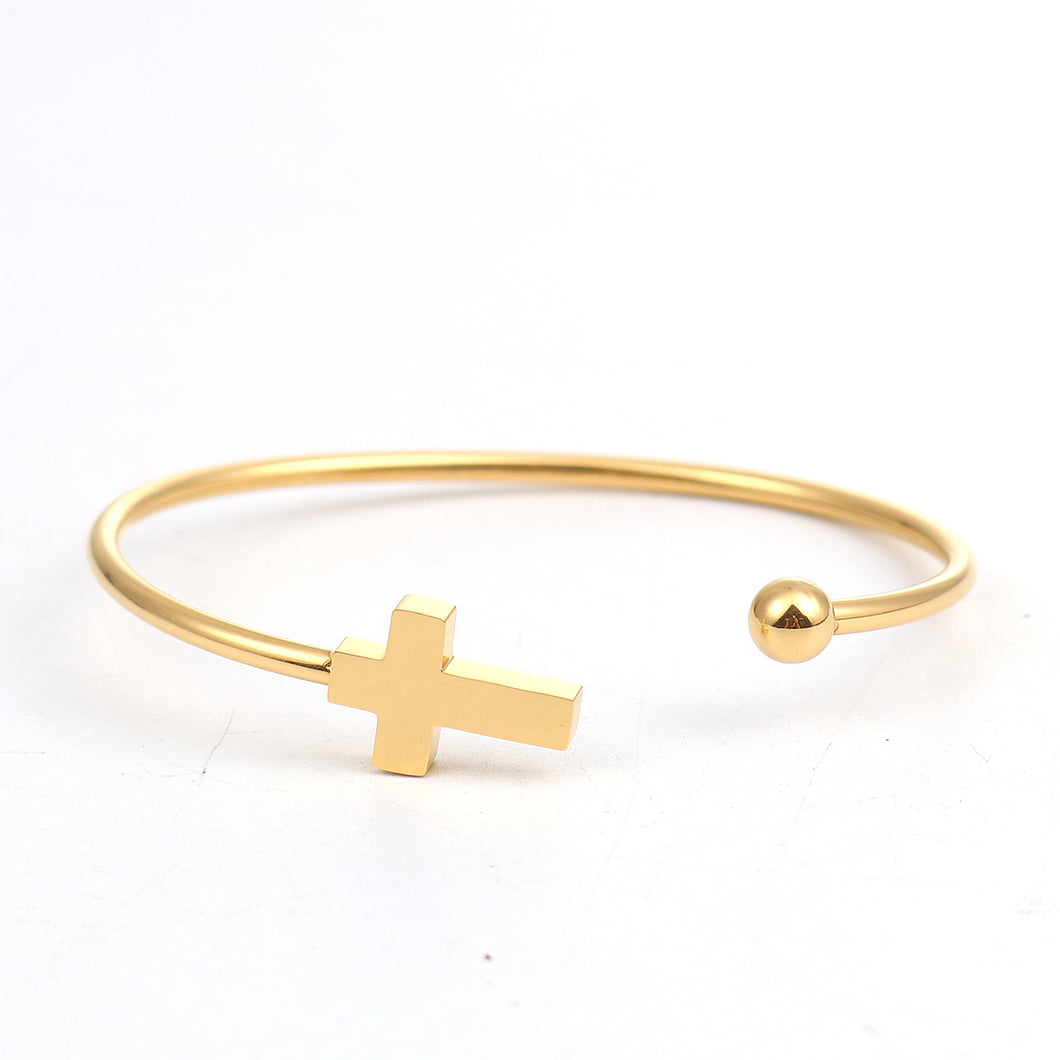 Open Cuff Gold Cross Bracelet