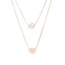 Load image into Gallery viewer, Double Layer Rose Gold Heart and Pearl Necklace
